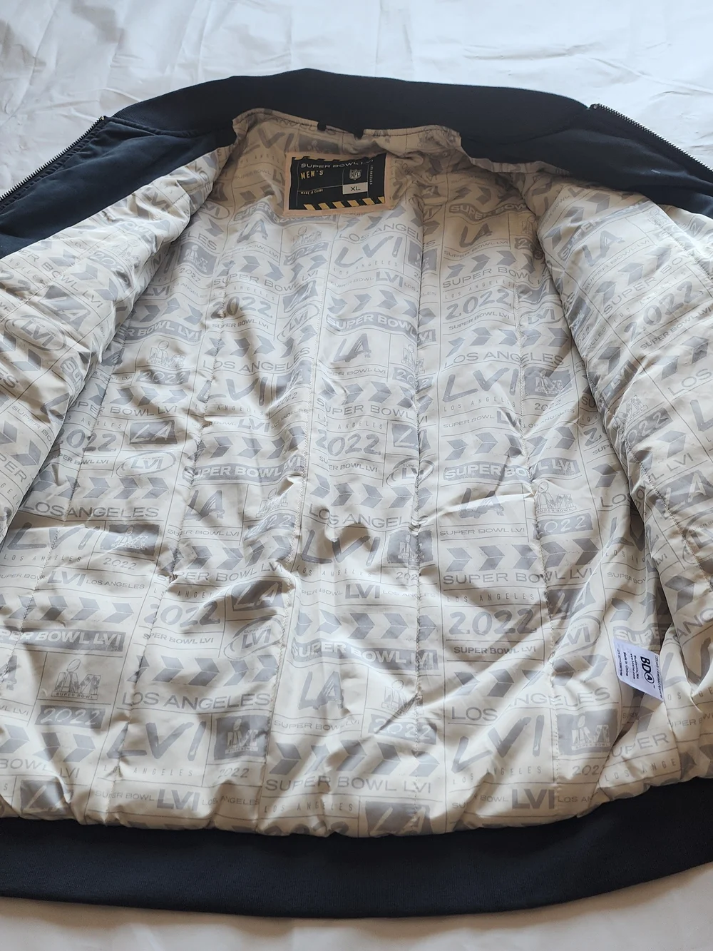 NFL SUPER BOWL LVI LOS ANGELES 2022 MEN'S QUILTED BOMBER JACKET GRAY SIZE XL